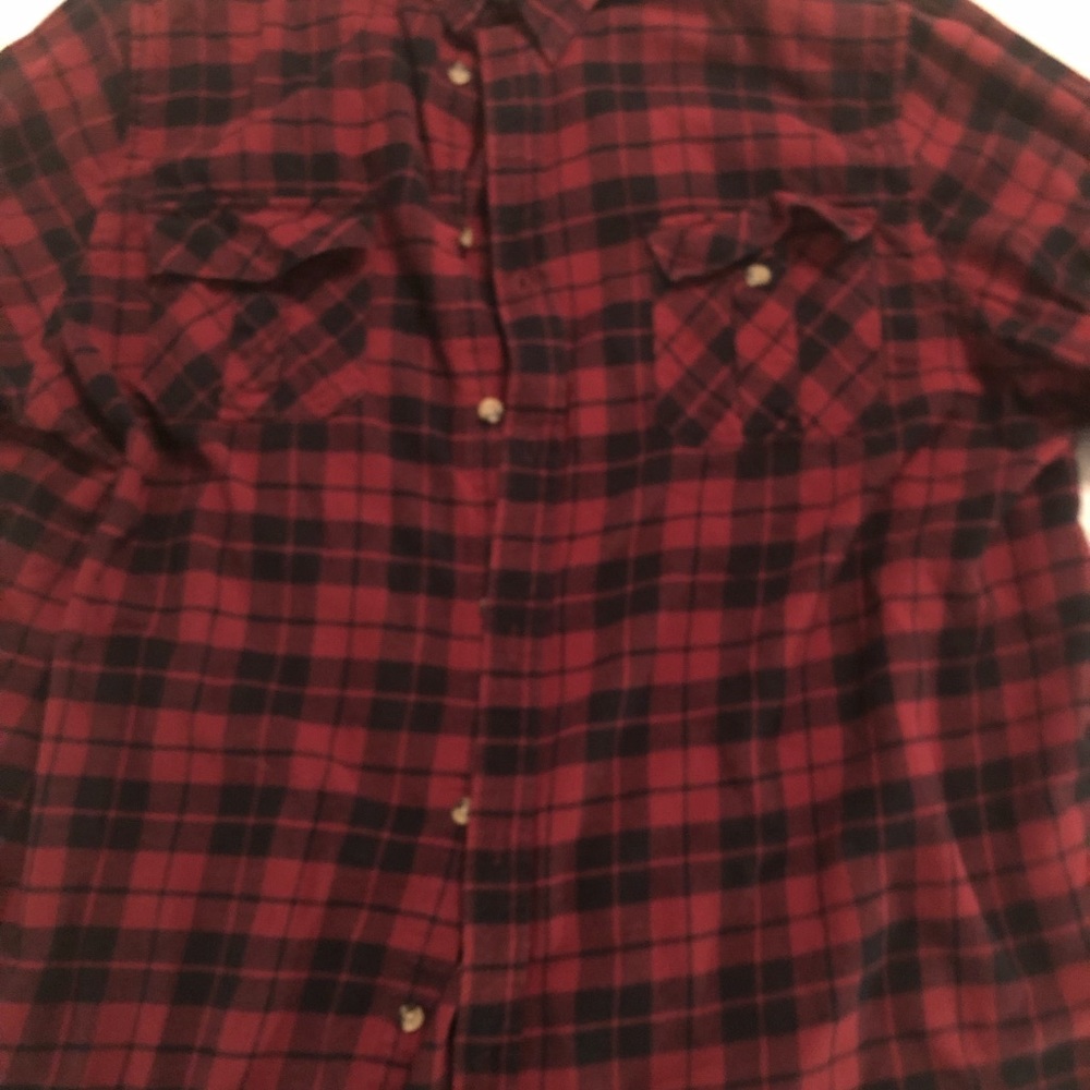 Red and black check flannel shirt